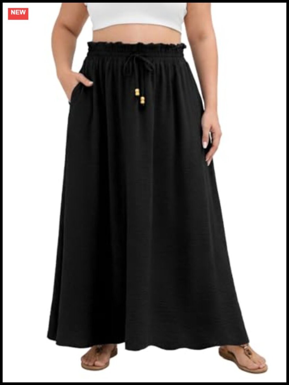 Plus Size Maxi Skirt A-Line Flowy High Waist Pleated with Pockets
